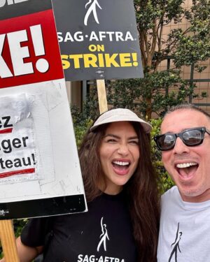 Juliana Harkavy Instagram - So empowering and equally surreal suiting up with my Arrow family to picket outside of WB studios yesterday. Thank you to everyone who came out to show your support!! 🏹💚🪧#sagaftrastrike #wgastrike #sagaftrastrong #wgastrong #teamarrow