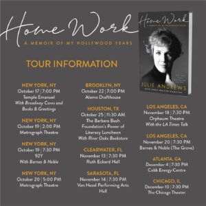 Julie Andrews Instagram - Book tour dates for “Home Work: A Memoir of My Hollywood Years”! - Team Julie