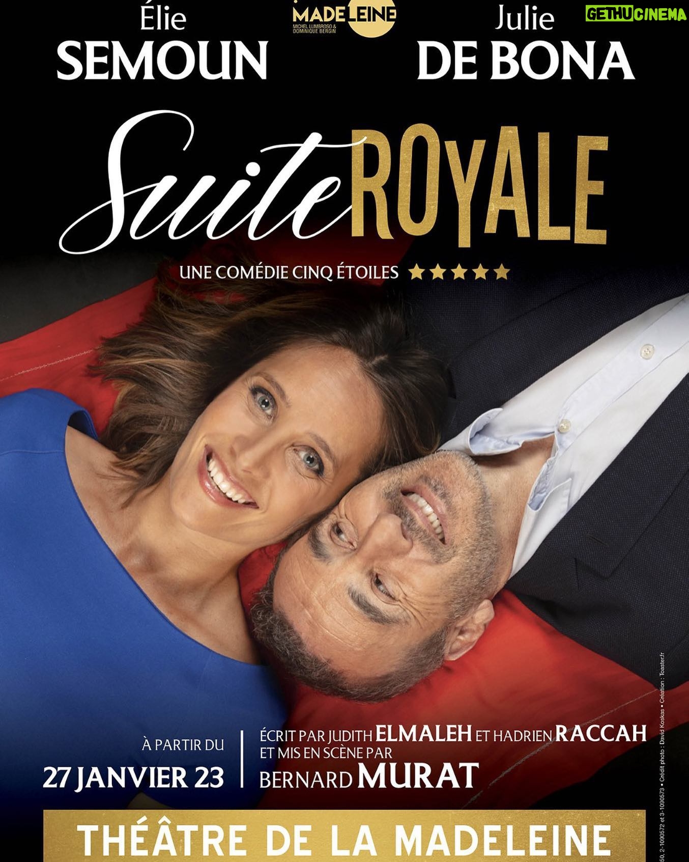 Julie de Bona Instagram - Si heureuse de jouer cette merveilleuse pièce « Suite Royale » à partir du 27 janvier 2023 avec le fabuleux copain @eliesemounofficiel au @theatredelamadeleine Mise en scène @murat.bernard écrite par @hadrienraccah et @judith_elmaleh @kwet_production #theatre #SuiteRoyale