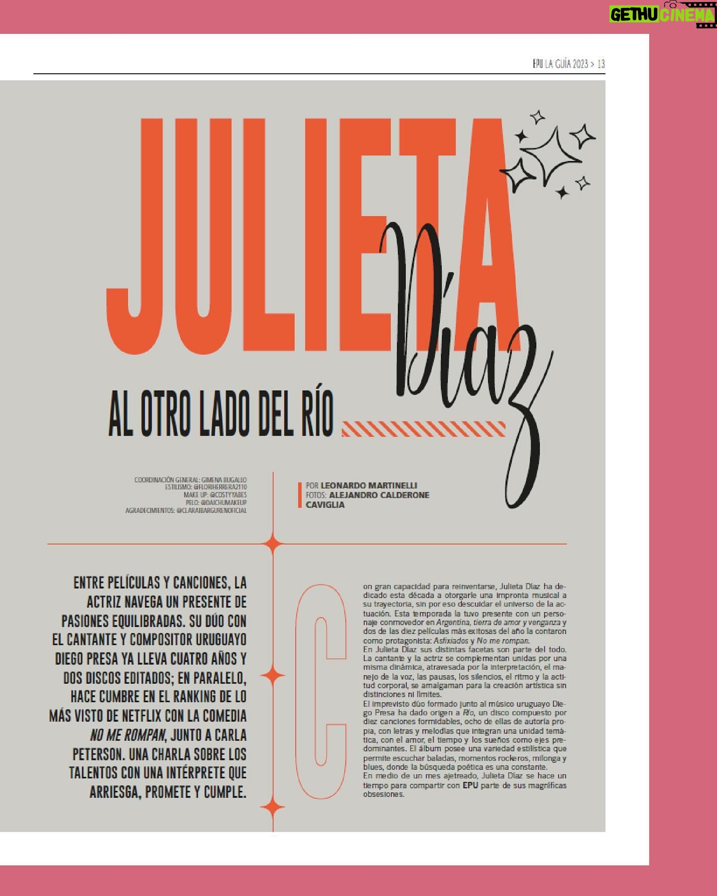 Julieta Díaz Instagram - ¡Julieta Díaz es la tapa de la nueva #EPUGuía! 🔥💖 Entre películas y canciones, la actriz navega un presente de pasiones equilibradas y acaba de estrenar la comedia “No me rompan”, junto a Carla Peterson, en Netflix. 🥂 "Siento que 'No me rompan' es un antes y un después, porque es una película pensada por mujeres y también hecha por mujeres", dice @julietadiaz77. 🗣️ Mirá todas las fotos y leé la entrevista, ya disponibles en la web. Link en bio. 🔗 __________________ Créditos Escribe: @martinellileonardo71 Fotos: @accphoto Coordinación general: @gimebugallo Estilismo: @floriherrera2110 Make up: @costyyabes Pelo: @daichumakeup Diseño de tapa: @marupala Diseño de carousel: @emilianoraspante Agradecimientos: @claraibargurenoficial #julietadíaz #actriz #cine #famosos #feminismo #famososargentina #nomerompan #cineargentino #netflix