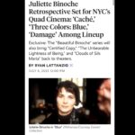 Juliette Binoche Instagram – I can only share this retrospective with the 10 directors and many actors and technicians I have been working with. Thank you to the Quad Cinema for making it happen. In New-York city !!! I can’t believe it !!! 🎉🔥💖🌈
I love acting since the start and can’t stop loving it. In acting, present becomes eternal, not because of cinema but because of the power of creation.  I worked a lot but life took care of me too. Blessings. ✨
