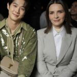 Juliette Binoche Instagram – 💛🩶AMI fashion show💛🩶
@alexandremattiussi9 @amiparis #AmiParis #amifw24 
Sharing the energy of the show with our hero Fran 🙌@officialfrandrescher ❤️‍🔥(thank you for all the fights you did with your team for our actors’rights)
and the talented Choi Woo Shik @dntlrdl 💚