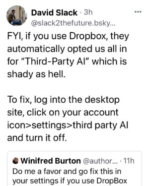 Justine Bateman Instagram - Fuuuuu. 
Change your @dropbox settings.