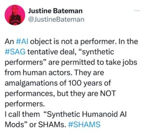 Justine Bateman Instagram - Know your lingo. 
#SAG #AI