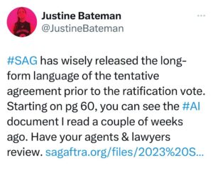Justine Bateman Instagram - #SAG #AI Link in bio.