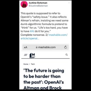 Justine Bateman Instagram - Think for yourself. 
The Tech Bros are lying to you.