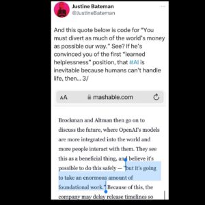 Justine Bateman Instagram - Think for yourself. 
The Tech Bros are lying to you.