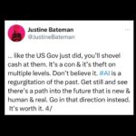 Justine Bateman Instagram - Think for yourself. The Tech Bros are lying to you.