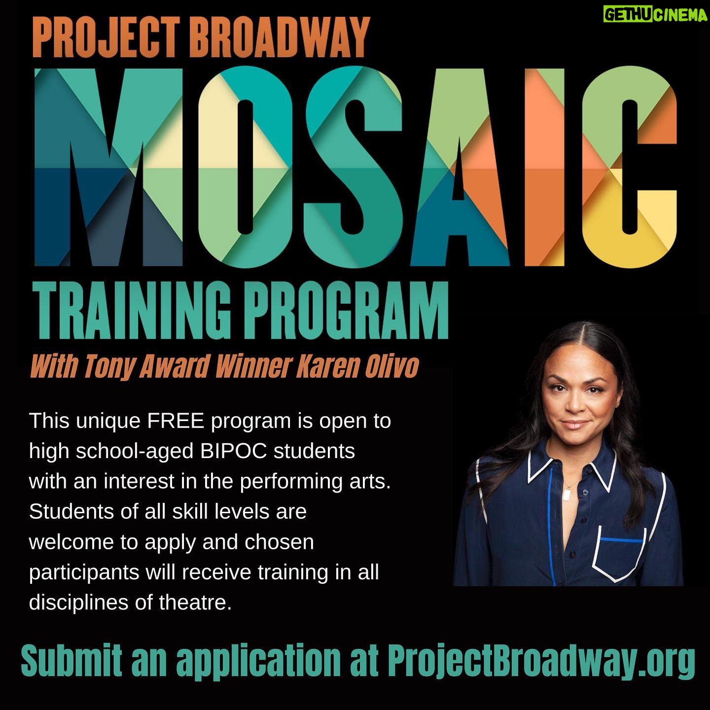 Karen Olivo - 1.5K Likes - Are you a BIPOC Performer? Do you want to study with me for FREE? Go to @projectbroadway.org to fill out the application...LETS GOooo! We have art to make! 🤜🏽💞🤛🏽