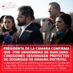 Karol Cariola Instagram - 🔴📢 La diputada @karolcariolaoliva , presidenta de la Cámara tuvo palabras para la institución de #Carabineros ante el asesinato de tres de sus funcionarios indicando que “creemos que es tremendamente doloroso que en el aniversario número 97 de esta institución tan importante para nuestro país, tengamos que estar conmemorando con el dolor que para Chile significa que tres compatriotas sean asesinados de manera horrorosa, como lo acabamos de ver. Queremos entregar las condolencias a su familia, a sus compañeros de trabajo, a cada una de las personas y amigos que convivieron con ellos y lamentablemente hoy tenemos que volver a plantear y poner sobre la mesa que estamos pasando y viviendo una situación compleja y difícil como país”. 👉🏻 La primera autoridad de la Cámara de Diputadas y Diputados relevó la necesidad de un trabajo conjunto de los distintos sectores político “porque efectivamente para enfrentar este flagelo, para enfrentar esta situación y para que nunca más en Chile vuelva a ocurrir una situación como esta, tenemos que enfrentarlo de conjunto y ser un solo cuerpo de unidad contra el crimen organizado, contra los delincuentes y contra quienes finalmente tienen tan poco valor por la vida”. 👉🏻 Cariola manifestó que la decisión de sesionar durante la semana distrital responde a una solicitud de la unanimidad de bancadas “que han estado planteando la voluntad expresa de utilizar nuestra semana distrital para trabajar en el tratamiento de proyectos legislativos que vienen pendientes hace un tiempo, que son parte de los proyectos que están pendientes del fast track de seguridad, como por ejemplo la ley de inteligencia, la ley que establece el rol preventivo en seguridad de los municipios y además de las reglas del uso de la fuerza. Entre otras iniciativas legislativas que, hoy día creemos son importantes para avanzar y contribuir desde el espacio que nos corresponde en mejorar las condiciones de seguridad de nuestro país”. 👉🏻 En lo concreto, se convocará a sesión de Sala para el día jueves en caso que los proyectos de ley descritos sean despachados desde las comisiones que trabajarán debatiendo los días lunes y martes.