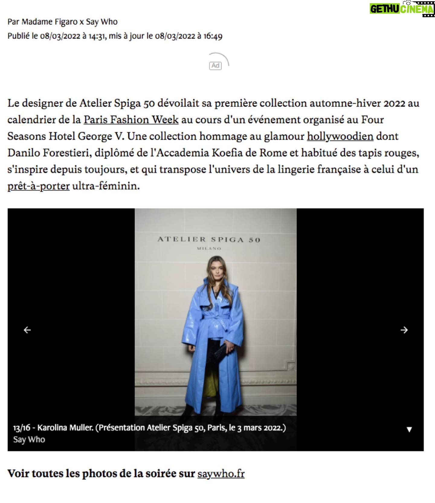 Karolina Muller - 3 Likes - Another article @madamefigarofr  It was such a  beautiful event and launch of a new luxury fashion brand  I had a great pleasure to attend @atelierspiga_50 @daniloforestieri  Photo credit @saywho.fr  Special thanks @bjs_houseproductions  #pfw #pfw22 #pfw2022 #celebritynews #celebrityfashion #celebritystyle #pfwstreetstyle #moda #modafeminina #polskakobieta #aktorka #modelka #actorslife #celebritygossip #inthenews #fashionstyle #madamefigaro #soirée #fashionweek #photography #picoftheday #photooftheday #pictureoftheday #exploremore #trendingnow #actor #model #celebrity #karolinamuller #karolinamullerofficial @karolinamullerofficial