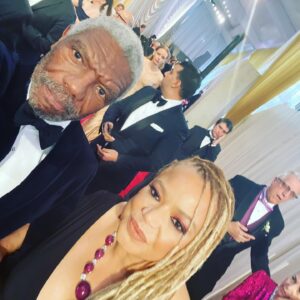 Kasi Lemmons Instagram - It was an amazing night, thanks to the luminous, immensely talented Cynthia Erivo lighting up the room and bringing the house to their feet with Stand Up - a vision I’d been holding since I first heard the song a year ago. Thank you @cynthiaerivo for exceeding my dreams!! Thank you @alejandraindesign for the fabulous ruby necklace!! I felt grand!