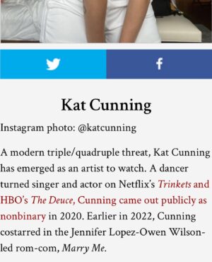 Kat Cunning Instagram - I love the company here. 
Just came across this stunning shout from @theadvocatemag 🙏

#proudtobenonbinary #nonbinary