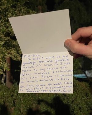 Kate Reinders Instagram - In case anybody wants to see the inside of Miss Jenn’s card from Nini… and @timfederle’s thumb 💖👍💖”