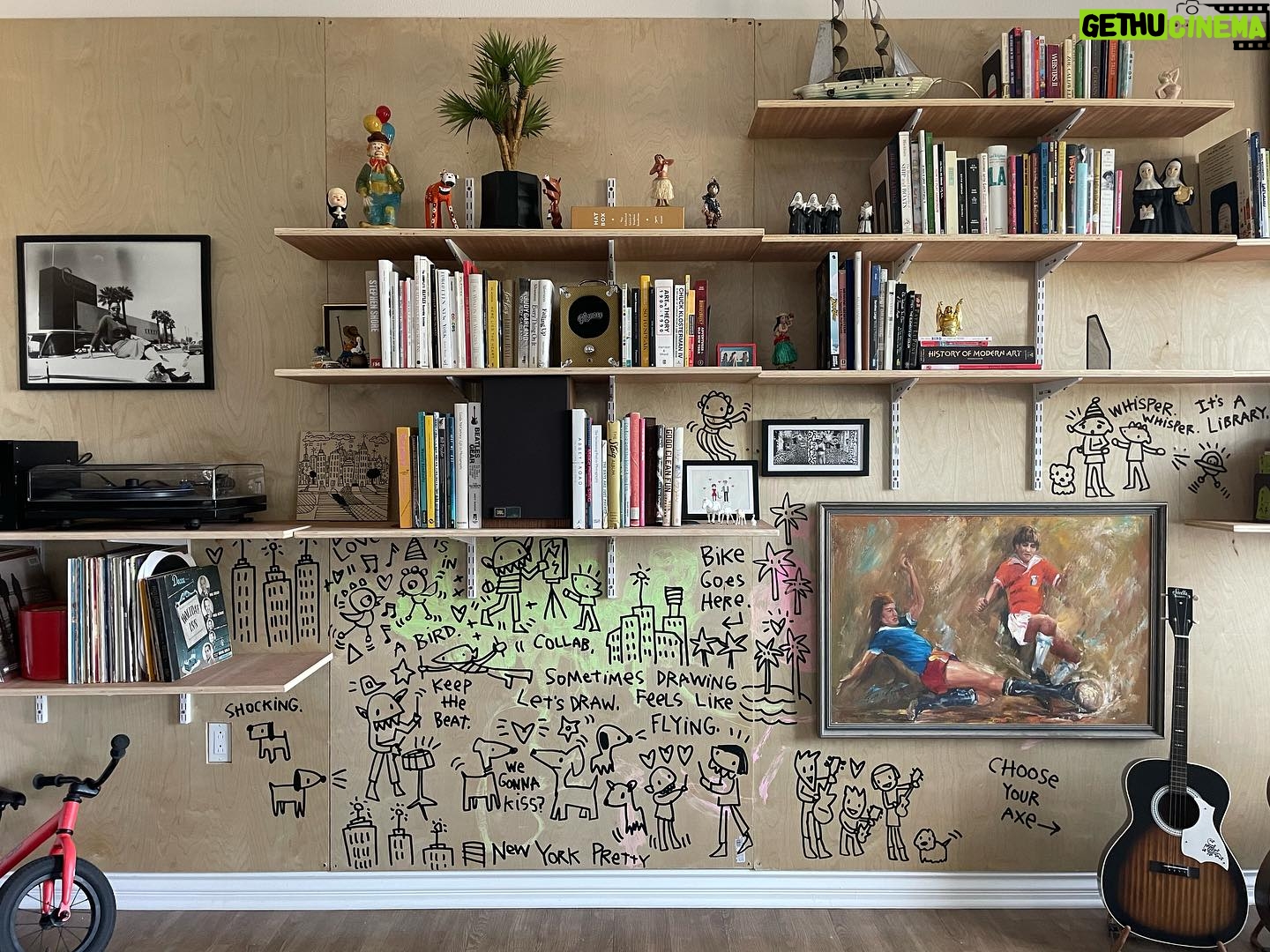 Kate Micucci Instagram - Last night I was so amped about the good WGA news, I started drawing on the walls. Coat of green and pink painted by my 3 year old. It was a collab. Gonna keep going with it.