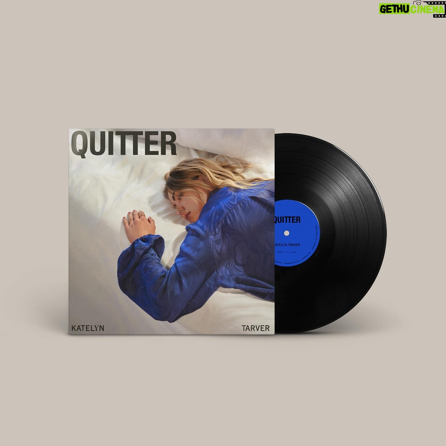 Katelyn Tarver Instagram - Doing a vvvv limited run of vinyl for my upcoming album Quitter, and it’s available to preorder now on my website!!! Go get one before they’re gonnnne! Also the Quitter pullover is finally up for purchase! It’s Quitter season babbyyyy Album photos by @iridamete and vinyl design by @theblksmith. Both geniuses 🙏🏻