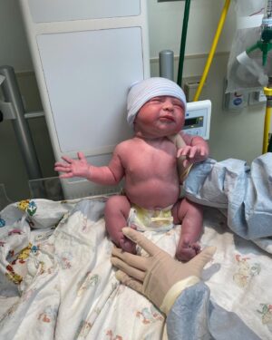 Katherine Bailess Instagram - Welcome to the world Miles Robert Flynn! Born July 3, 2023 at 7:17am. Weighing 8lbs 1oz and 19 inches long. Mom and Dad are beyond the moon in love! Miles is a true miracle. #julybaby #38weeksold #newborn #partyof3