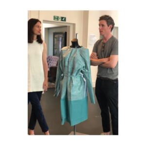 Katherine Waterston Instagram - I adore you, Eddie. 
Thank you for coming out with me last week to support @spare_hand. We had a great time working with @royalfreelondonnhs and their amazing volunteer team making scrubs for the NHS.