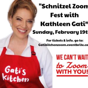 Kathleen Gati Instagram - Come join me in my kitchen on #Zoom for a 3 course Schnitzel Fest February 19! 👩🏼‍🍳❤️@unclevinniescomedyclub #GH