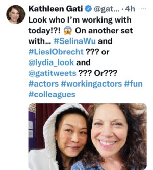 Kathleen Gati Instagram - Look who I worked with today…somewhere in Hollywood!! 🤪 @thelydia_look #actor #actorslife #actors #actorlife #workhard #working #gratitude #collleague 💝