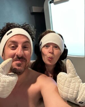 Katie Lowes Instagram - Huge shout out and thank you to @_pause.studio_ for helping @shappyshaps and I celebrate our 11 year wedding anniversary last week! Adam LOVED the cryo chamber (I ran out screaming at about 45 seconds) and we both LOVED the salt pods and cold plunges/saunas! Can’t wait to take a pause again and go back asap. Scroll through to see @shappyshaps and I on the day 6/23/12 ❤️❤️❤️