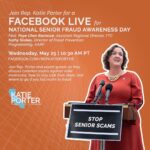 Katie Porter Instagram - Americans lost ~$5.8 billion to fraudsters last year. With scams against seniors on the rise, it's critical people know how to protect themselves and their loved ones. This Wednesday, I’m going live with experts from the Federal Trade Commission and @AARP to discuss how older Americans can stay safe.