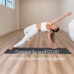 Katrina Scott Instagram - Join me for live classes in the new studio! 🤍 Comment STUDIO to receive the live workout calendar! I just added 4 more workouts for June! Can’t wait to connect and move with you this summer xxo outfit by @nama