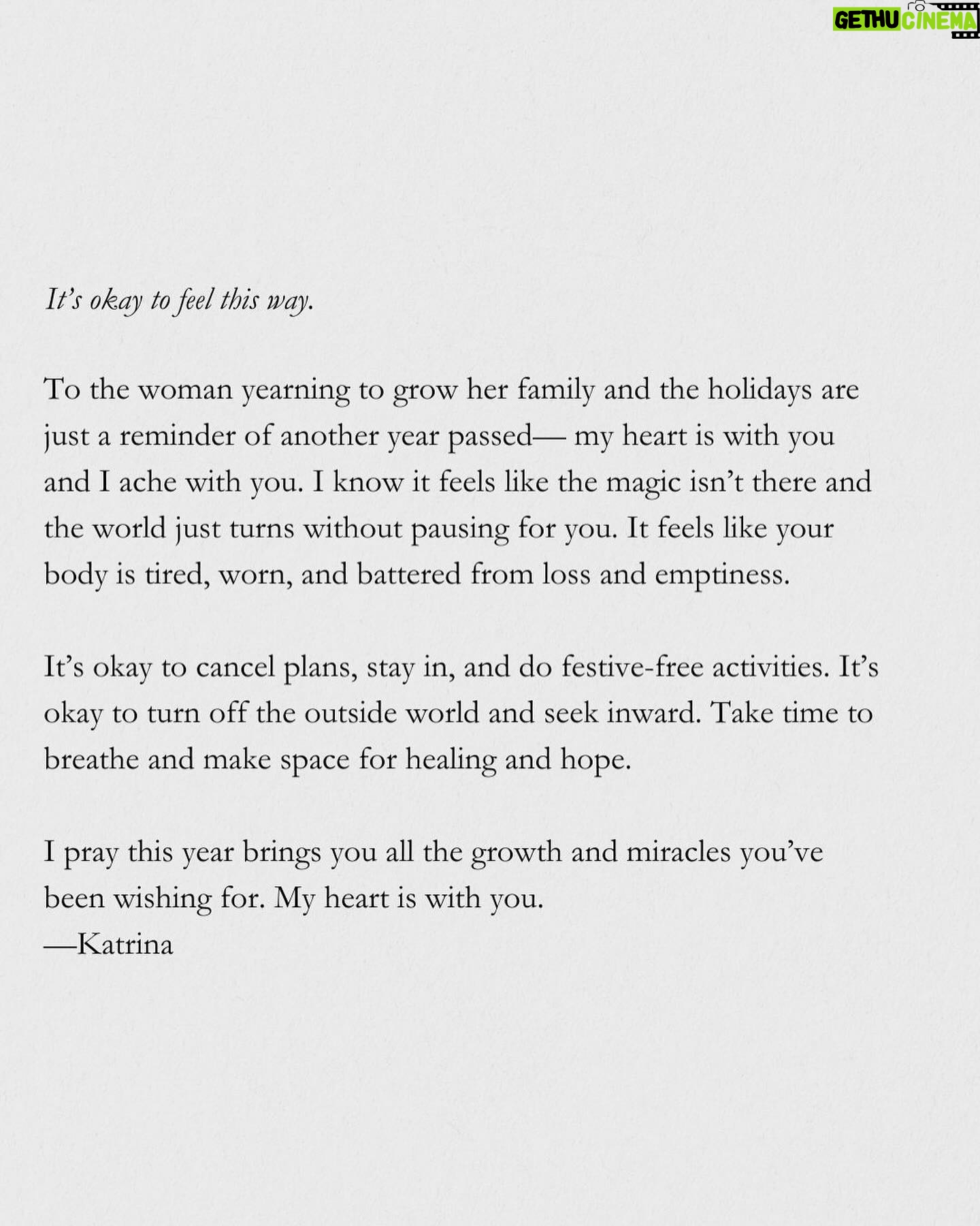 Katrina Scott Instagram - Four years ago, we were blessed with a Christmas angel. 🤍We didn’t have the chance to hold them, but they’ll always be in our hearts. Miscarriage, fertility struggles, and loss can make the holidays really tough… and leave us feeling depleted and sad. I wrote you a note tonight. I want you to know that whatever you feel, it’s okay. I’m holding space for you… 🤍🙏🏼