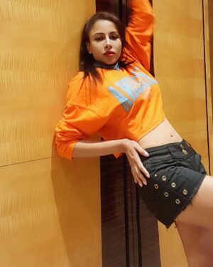 Kavya Keeran Instagram - Smtimes u don’t  need medicines... u just need the best vibes 😎🤗
.
.
.
.
#foryou #explorar #glamlove #explorepage #ig #croptop #hotpants #trending #zenzone #orange #serenity #goldenohour #instagood #beingme @instagram #kavyakeeran