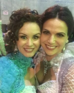 Keegan Connor Tracy Instagram - The Blue Fairy (also the Queen of Auradon) and The Evil Queen (Queen of the Evil Regals) on the last day of #onceuponatime. That’s a lot of magic in one photo!
@lanaparrilla @onceabc #once #ouat #throwbackthursday #actor #setlife #missit #descendants #belle