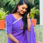 Keerthi Bhat Instagram – Colour loves me💙🥰. 

Saree n blouse by : @nihira_designerstudio 

#keerthibhat #love #ursradha #madhuranagarilo