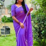 Keerthi Bhat Instagram – Colour loves me💙🥰. 

Saree n blouse by : @nihira_designerstudio 

#keerthibhat #love #ursradha #madhuranagarilo