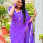 Keerthi Bhat Instagram – Colour loves me💙🥰. 

Saree n blouse by : @nihira_designerstudio 

#keerthibhat #love #ursradha #madhuranagarilo