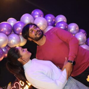 Keerthi Bhat Instagram - I Never thought anyone would ever makes me smile . laugh,and capture my heart  as fast as u have.,💗 Thank you  @its_vijay_karthek  mamma for this( 100 days  anniversary of engagement) beautiful suprise......i know ur not well but still u ...🥲. thank you so much and ofcourse I love u💗 U made my day special.Im so glad to have u💞 Thank you for coming my life🥰

Location:@bingetown_in

#couplegoals #keeka #100daysengaged💍 #happyanniversary❤️ loveumamma💞