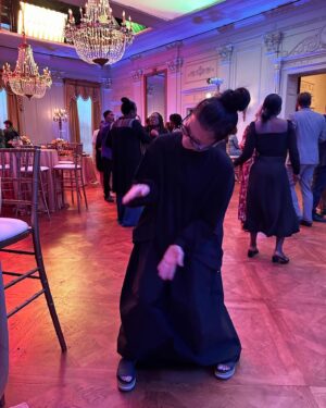 Keiko Agena Instagram - Am I dancing or just measuring various things around the room? Hard to tell. And YES! To answer your question, I will go out to ANY dance floor. Is it a cold dance floor? Is it too early in the night? Are people being shy because it is a “work” event and need to keep their dresses nice? No problem. Shin and I will start it off. No beat? No problem. As you can see… I am willing to “find” a beat… 

Oh yeah… this is the Cast and Crew party for THE RESIDENCE! Check it out on Netflix when it comes out. From Shondaland and Paul William Davies. ❤️