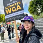 Keiko Agena Instagram – Out at the picket line today at Universal Studio. Wish we could credit the writer that wrote that sign! So many great signs out at the picket line today. @shinkawasaki and I support the writers. 
Fair Wage. Union Strong.
#WGAstrong, #sagaftramember and #1u
