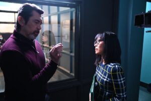 Keiko Agena Instagram - One of the best parts of getting cast in #ProdgalSon is getting to know Lou Diamond Phillips. Besides being an incredible actor AND director, he is a fabulously supportive friend. Thank you @phil.caruso 📸 for getting this shot! It’s a moment where we aren’t in character. We happen to be having a conversation about a piece of writing I’m working on. This is how passionate Lou is about the craft. He is so intelligent and giving. I’m lucky to know him!