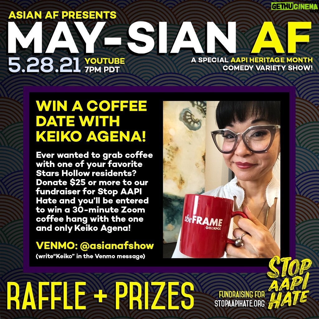 Keiko Agena Instagram - Update: congratulations to KAT LOUY who won the raffle coffee date with me! Looking forward to chatting with you Kat. @asianafshow raised $2,265 for @stopaapihate. Thank you to everyone that donated. π