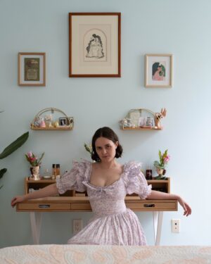 Kelley Heyer Instagram - Playing dress up pt 1!
💫
@gem.search came by my apartment and we talked about my collection of vintage Laura Ashley dresses. 
💫
If you don’t know Gem is an app where you can search for vintage/secondhand clothing and it will compile results from pretty much all online shopping platforms.