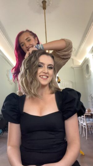 Kia Pegg Instagram - It was an absolute pleasure getting @misskiamaypegg ready for her glamorous evening on our murder mystery episode which aired today on BBC1.
What a lovely week we had filming in the Cotswolds! 
Hair and designer @elliehoccom 
#BBCDoctors #Doctorsscarlett