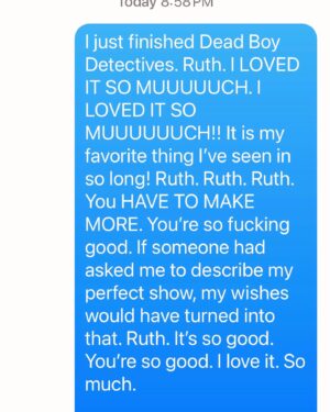 Kim Rhodes Instagram - I love it when I can thank the people who make this world a place I find joy. If you haven’t watched #deadboydetectives on @netflix, do so. It is a delight from beginning to end. I expect no less from @steveyockey76 and @neilhimself  And this magical being. If I didn’t adore her so much already, I’d have fallen for her over this. She’s simply EXQUISITE.