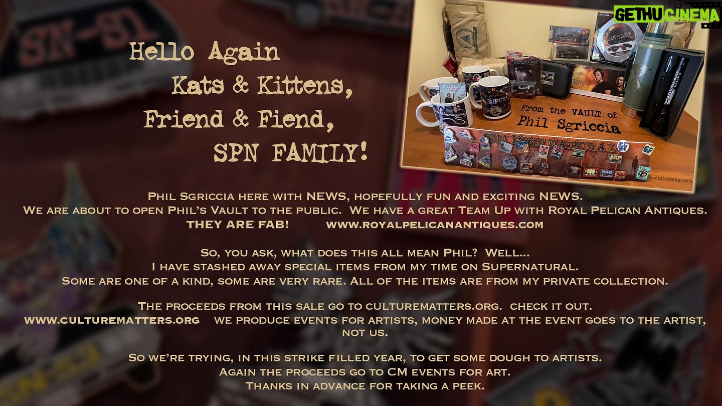 Kim Rhodes Instagram - One of the biggest hearts in the world walks his walk. Papa Phil Sgriccia is opening his vault, website will be live on Halloween. Every penny goes to support artists who need some help as we soldier through the strike. http://WWW.ROYALPELICANANTIQUES.COM please copy and paste. 💖 #spn