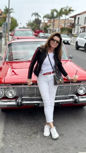 Kimberlin Brown Instagram - A great day!! Invited by @1ginasmith and #racing #legend #jimmysmith @ultrawheelcompany to go on a #carrally this past weekend…….picked a #beauty of a machine from their private collection! A 1962 Chevrolet Bel Air 409 bubble top! So much fun to drive!  Thank you, Jimmy & Gina for a most memorable day 😘 #chevy #chevrolet #chevy409 #chevy409bubbletop #cars #classiccars #classiccar videos by @1ginasmith and @bmwracer27 #friends #friendsgettogether #fun #fastfun #fastcar #fast
