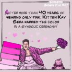 Kitten Kay Sera Instagram - Kitten Kay Sera took her love for pink to the next level by marrying the color! 💖💍   Which color are you tying the knot with?   #BelieveltorNot . . . #Ripleys #DailyCartoon #Cartoon #RipleyCartoons #BION#RipleysBION #FunFact #PinkestPerson #Pink #KittenKaySera