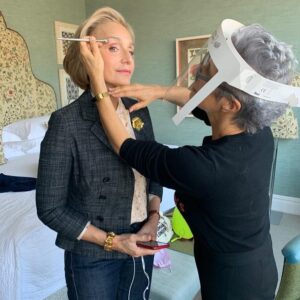 Kristin Scott Thomas Instagram - Being renovated by @louiseconstad for the promotion of #rebecca #netflix.  Lovely hair by @jonchapmanhair  Film out on 21st #exciting #lilyjames #armiehammer #benwheatley  #samriley  #mrsdanvers #dior