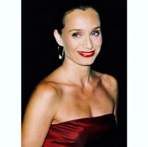 Kristin Scott Thomas Instagram - Those were the days... I think this is a red carpet picture. And I think that dress was a Calvin Klein and I know the earrings are from Chanel. I still have them. And the dress.  The photo is by @matthewbaronphoto