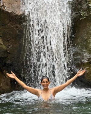 Kubbra Sait Instagram - 🎶 Let’s start with singing, “la la la laaaaa la la la la… lah lah lah!” 🎶

A little break taken into the wilderness of #IncredibleIndia 

This waterfall is remotely located deep into the forests and wilderness of the Gharwal region of Uttarakhand. 

We hiked about an hour & a bit, crossed a massive bridge in order to reach this little nest. 

I must admit… We were the only ripped people there… 😛 
the other people were two friends who make Maggi and chai and also have now put up a rope to assist travelers to soak into the waterfall. 

I mean yah… (I am mixed about the maggi wala being there)… but, if not for the rope I would’ve easily chipped a tooth or something… and then… who would’ve done the iconic Liril shoot? Huh!?!?!

When we got here (admittedly late) which made us take the beating of the Sun 🌞 we got maybe a teeny tiny head rush but no tan 😉

Our country is soooo beautiful and it turns out to be even more pretty when you can find a moment to get out of your own head and only look around with the eyes of your heart. ♥️

As always and forever @aquaterraadventures Thanks for suggesting this walk and immersion into crisp turquoise waters. I love you deeply and entirely. A massive shout out to Tanya and Harinder who walked the walk and then also shot real cute videos making this a trip to remember.

#india #happiness #joy #love #laugh #live #adventure #waterfall #uttarakhand #gharwal #mountains 

Will you go searching for this jewel in the rocks?