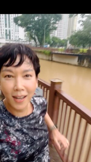 Kym Ng Instagram - it’s been #raining since morning.. for a while I thought it stopped, so I ran out #running .. but then the rain came running after me 😝 
#persistentRain 🌧️ #persistentme 🏃‍♀️ 🤪
#keepgoing