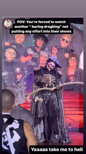 Landon Cider Instagram - “HALFWAY TO HALLOWEEN” Sat. May 11th is taking over “DIVERSE” at @hamburgermaryslb and tables going fast! Make those reservations for a guaranteed seat! You mayyyyyy see this number there 🤔💀 
HUGE thanks to @gisforgodoy for such a great time collaborating on this costume and @bohennearreaux for helping me film this background video at @yuqstudios !
.
.
. 
#dragking #dragqueen #dragshow #grimreaper #cosplay #dragkings #horror #halfwaytohalloween #darkart #queer