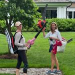 Lara Spencer Instagram - My partner and I like to coordinate our outfits..and our power tools. Court still a little wet but those puddles.....didn't stand a chance.